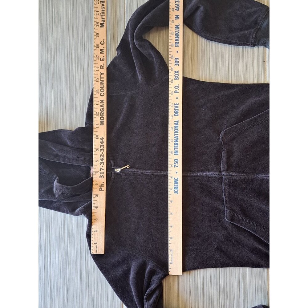 Y2K Juicy Couture Black Velour Hoodie Sunflower Embroidered Logo Women's  XS - Picture 11 of 13